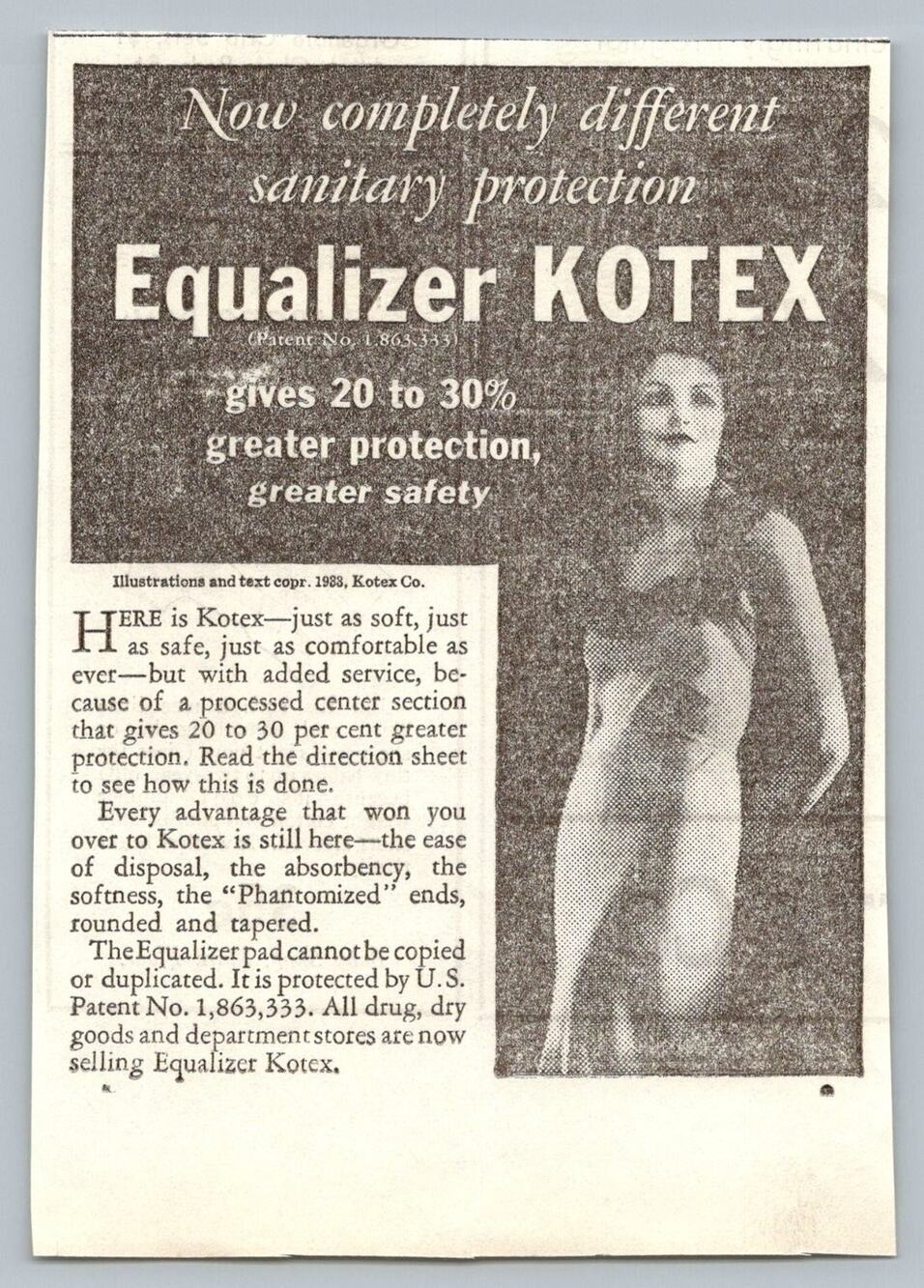 1933 Equalizer Kotex Vintage Print Ad Sanitary Protection Ephemera Woman 1930s